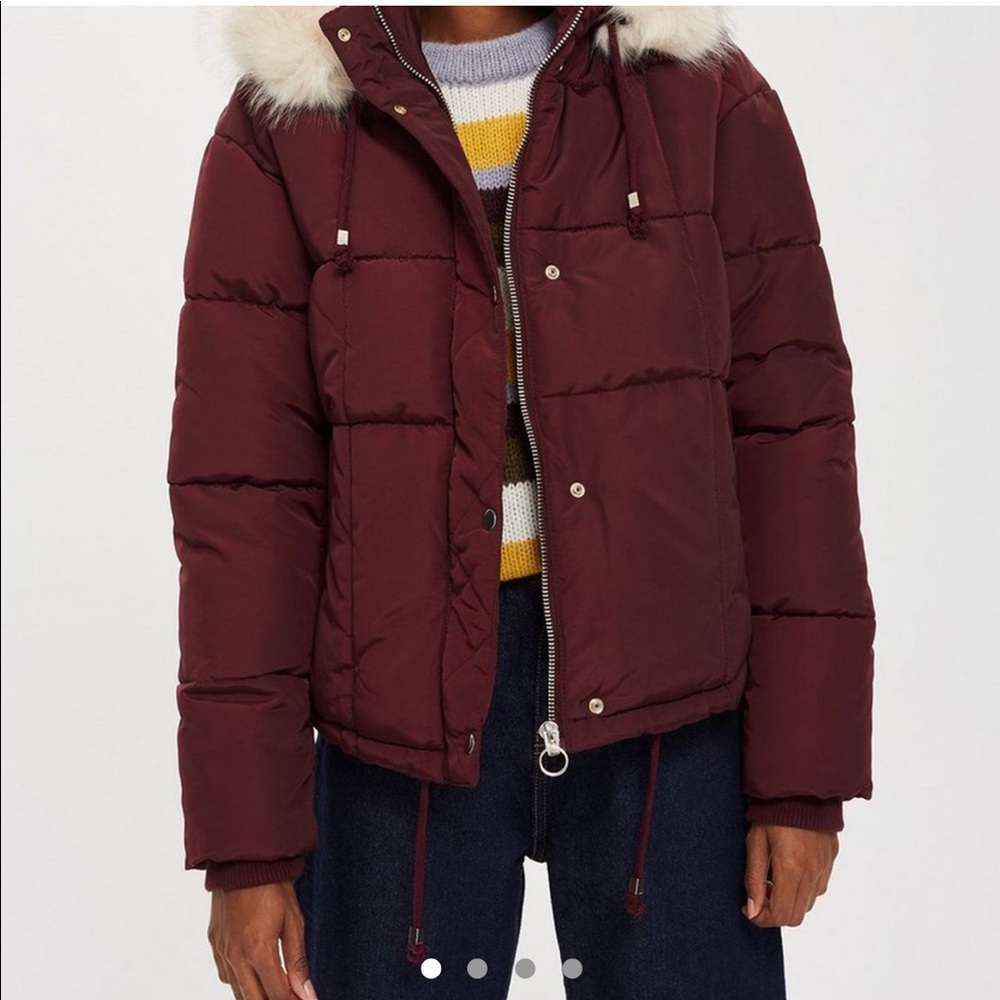 Topshop Maroon Puffer Jacket Size US 2